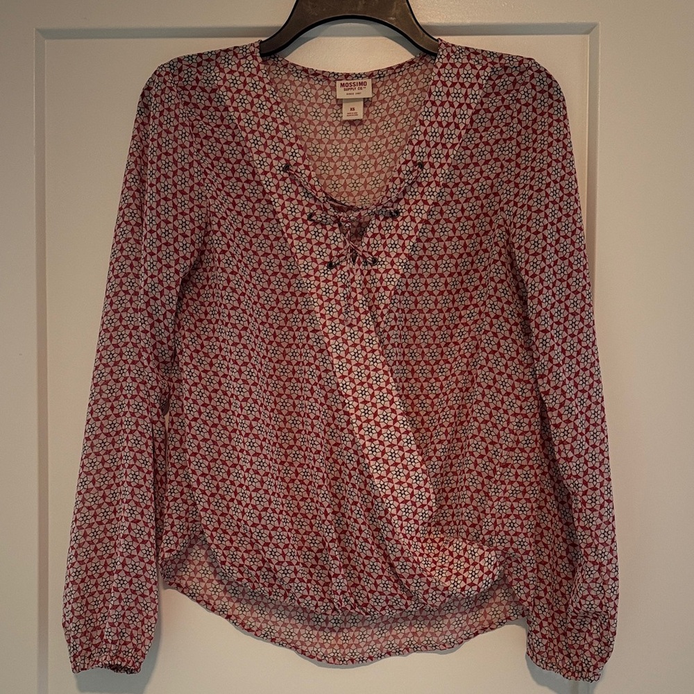 Mossimo Supply Co. Red and White Floral Blouse